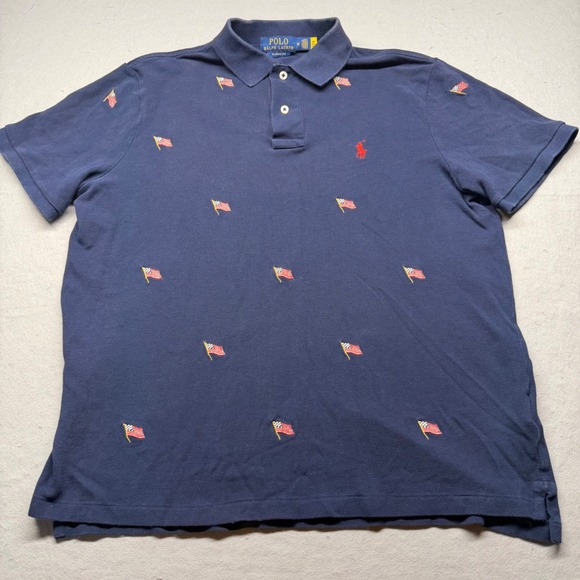Polo Ralph Lauren Other - Polo Ralph Lauren Mens Navy Blue American Flag Embroidered Polo Shirt Medium